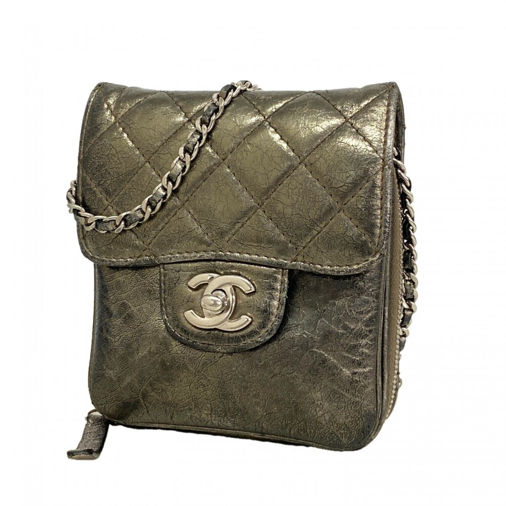Chanel Matelassé Leather Shoulder Bag, Gray, Women's